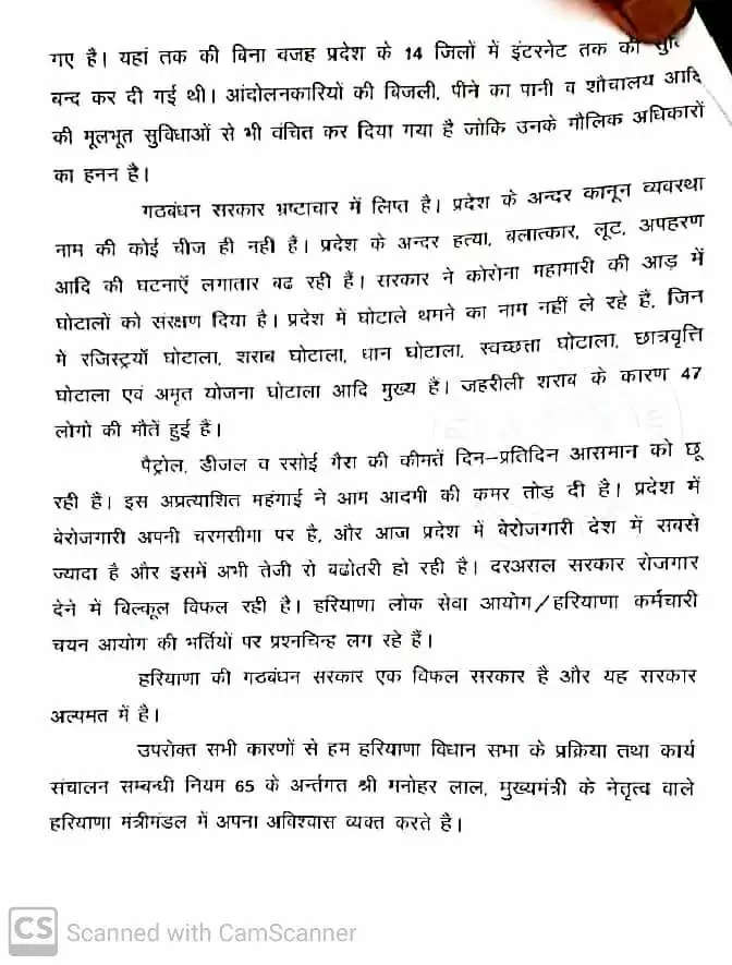 हरियाणा गठबंधन सरकार के खिलाफ कांग्रेस का अविश्वास प्रस्ताव, जानिए बड़ी ख़बर