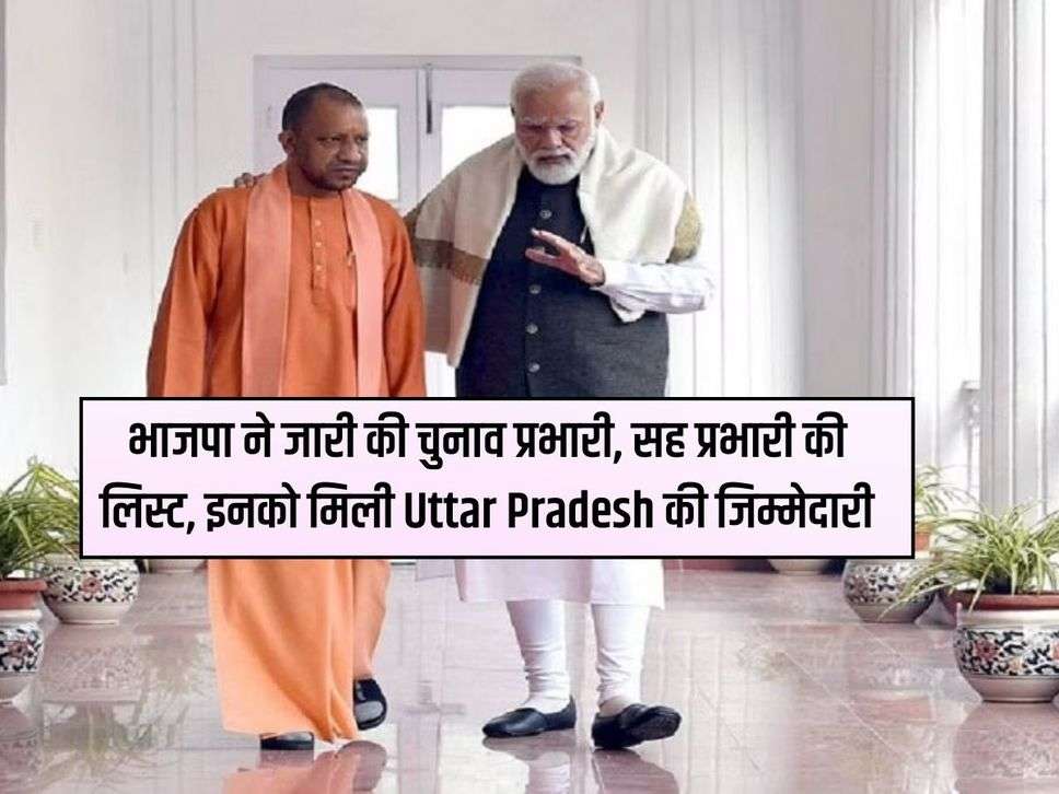 BJP : भाजपा ने जारी की चुनाव प्रभारी, सह प्रभारी की लिस्ट, इनको मिली Uttar Pradesh की जिम्मेदारी