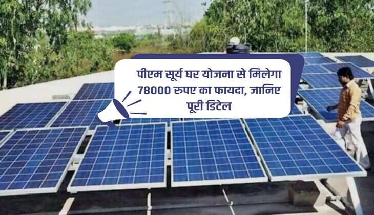 पीएम सूर्य घर योजना से मिलेगा 78000 रुपए का फायदा, जानिए पूरी डिटेल