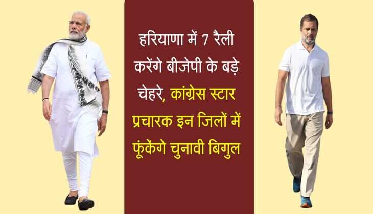 हरियाणा में 7 रैली करेंगे बीजेपी के बड़े चेहरे, कांग्रेस स्टार प्रचारक इन जिलों में फूंकेंगे चुनावी बिगुल