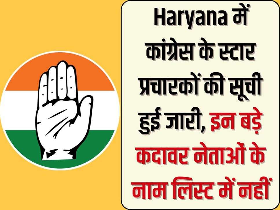 Haryana में कांग्रेस के स्टार प्रचारकों की सूची हुई जारी, इन बड़े कदावर नेताओं के नाम लिस्ट में नहीं